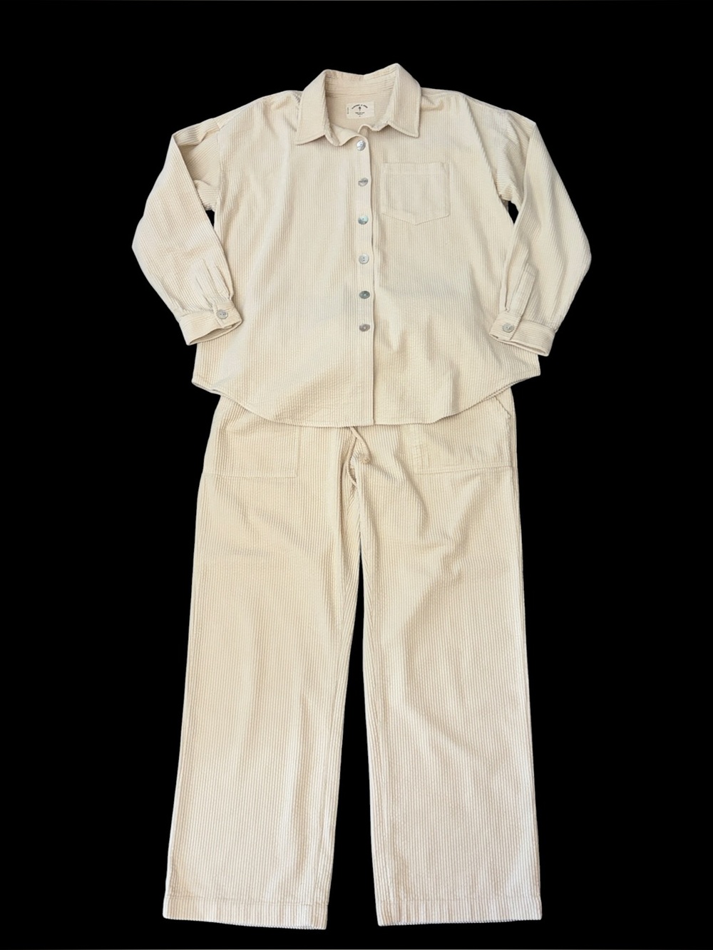 Electric Rose Loungewear Cream Corduroy Ribbed Matching Shacket + Pants Set L/XL